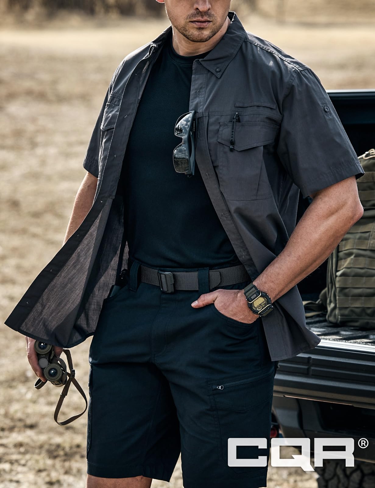 CQR Tactical Belt, Military Style Heavy Duty Belt, Webbing EDC Quick-Release Buckle, Flex Poly Black, Medium