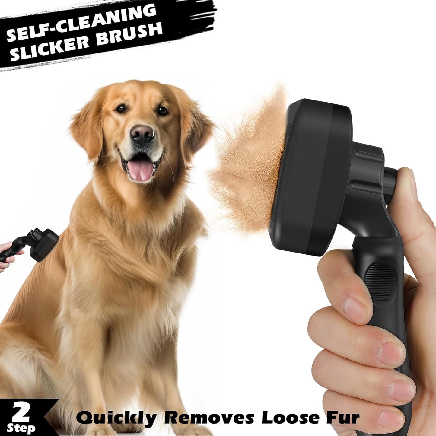 Skiennix Self-Cleaning Slicker Brush Set - Pet Grooming Rake & Flea Comb for Dogs, Cats, Horses | Double-Sided Dematting Tool | Premium Black