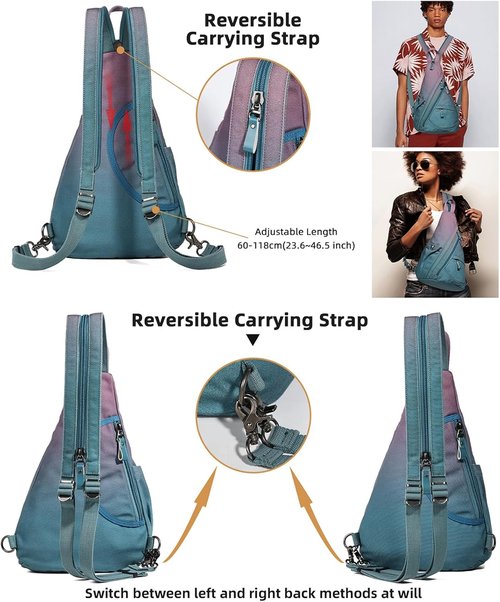 KL928 Canvas Sling Bag - Stylish Small Crossbody Backpack for Men & Women | Large Version in Violet & Grayish Blue