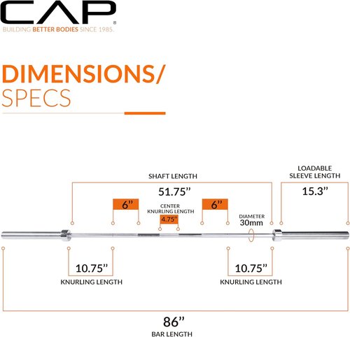 CAP Barbell 7 ft Olympic Barbell - Durable Design with 2-Inch Diameter | Multiple Options Available