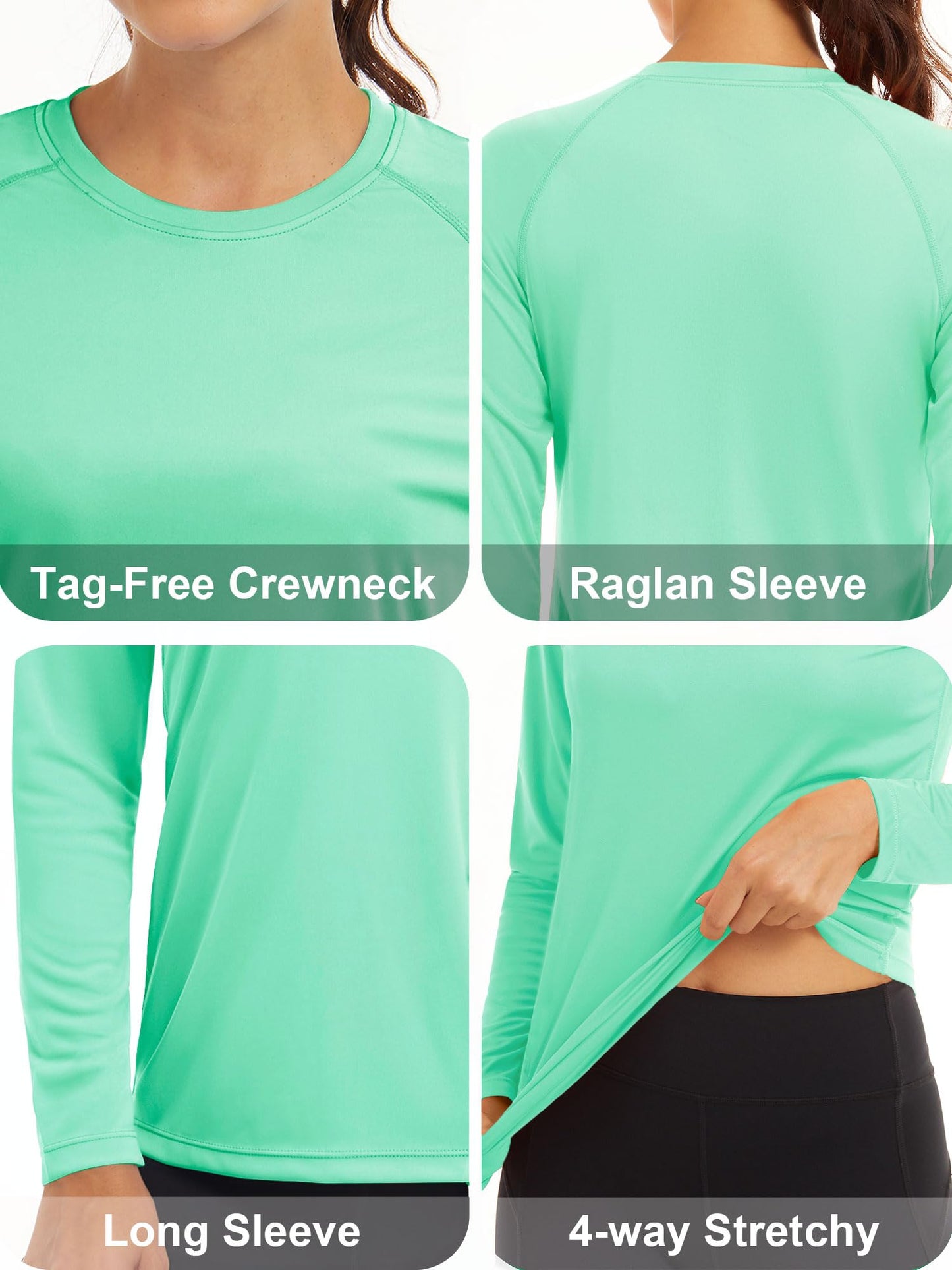 MAGCOMSEN UV Shirts for Women - Sweatshirts, Running & Workout Shirts - Fishing Rashguard - Long Sleeve - Mint Green