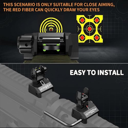 Fiber Optic Flip Up Iron Sight Set by Upgraded - Low Profile Picatinny Rail Backup Sights with Red/Green Dots