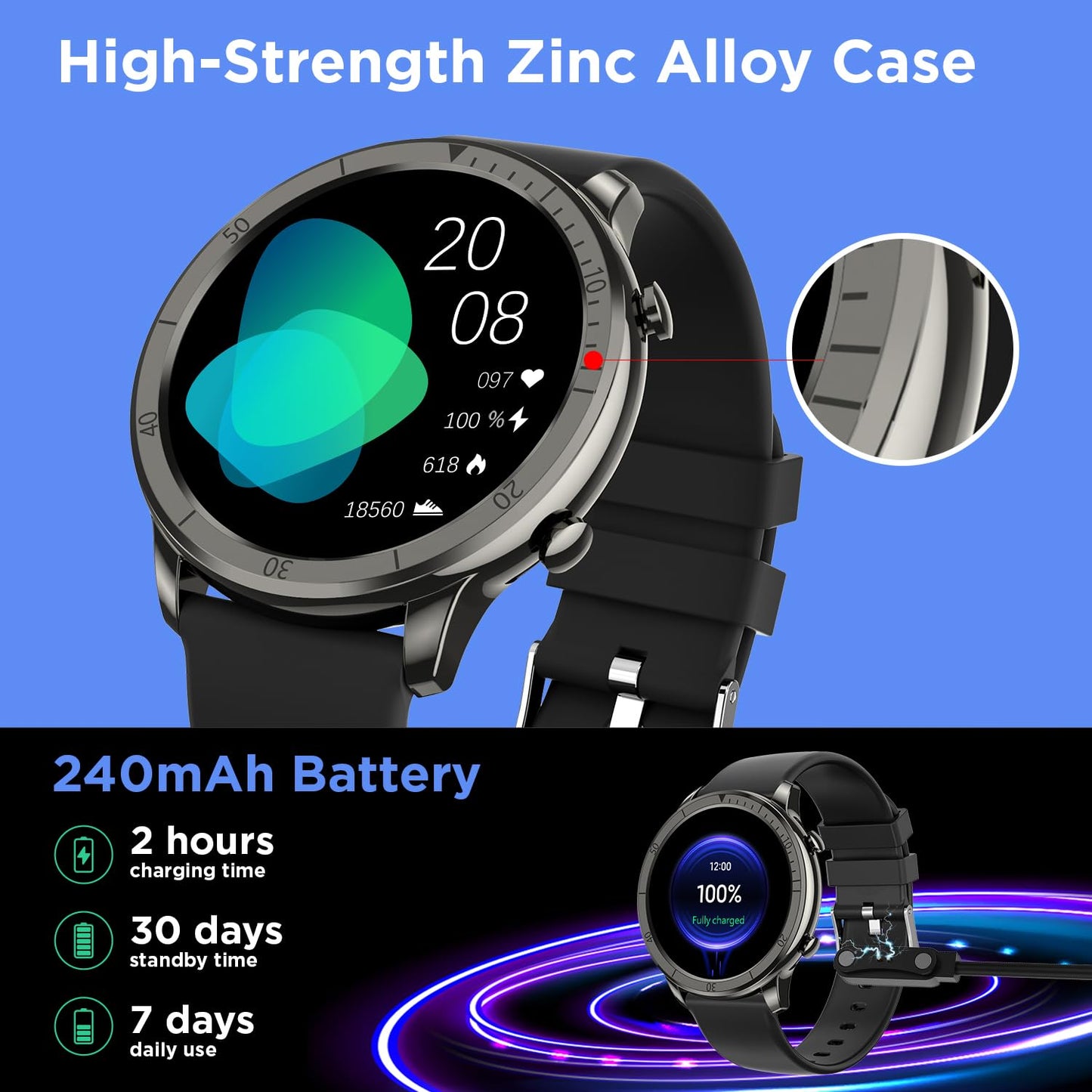 BENIO Smart Watch, Health Fitness Tracker Watch for Men Women IP68 Waterproof, Multi-Sport Mode Activity Tracker, Heart Rate/SpO2/Sleep/Stress Pedometer Step Calorie Counter for Android & iPhone,Black