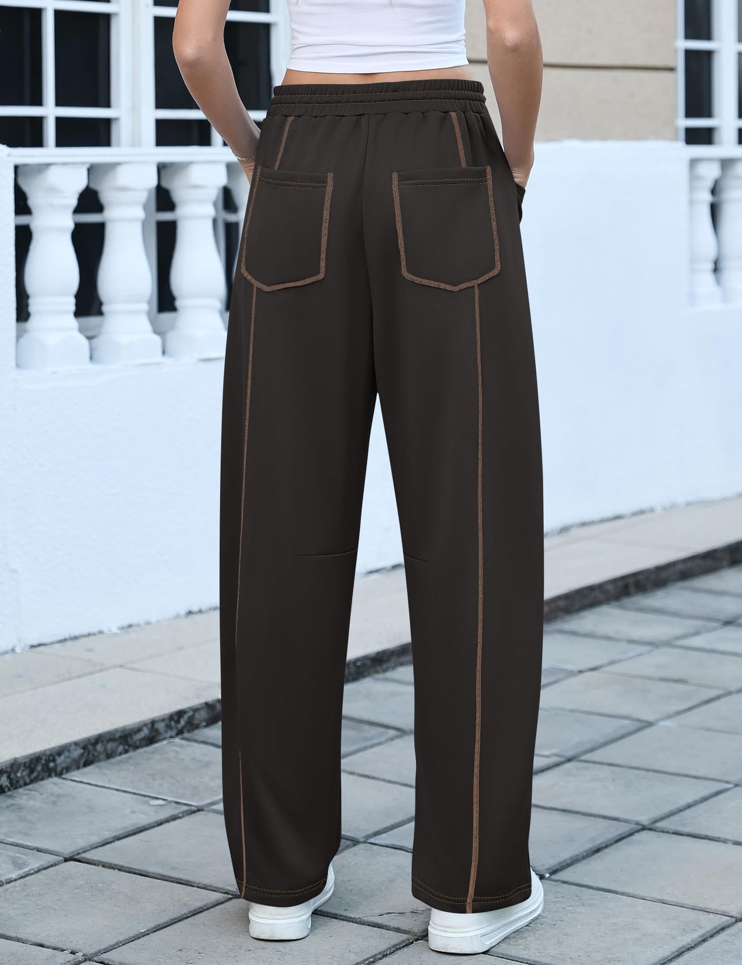 Rapbin Black Barrel Baggy Pants for Women Wide Leg Lounge Sweatpants 2026 Spring Fashion Outfits with Pockets L