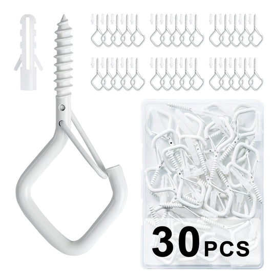 30 PCS Cup Screw-in Hanger Hooks with Safety Buckle, Windproof Screw Hooks Perfect for Hanging Outdoor String Lights, Plants, and Patio Lights,for Ceiling and Wall Mount, 2.2 Inches in White