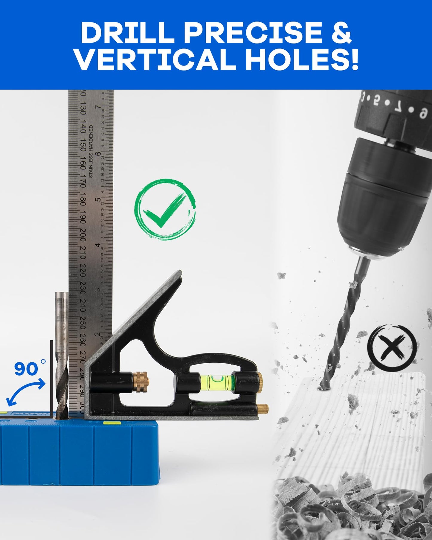 HIPULX Drill Block Guide for Straight Holes - Precision Drilling Tool for Woodworkers, DIY Enthusiasts & Professional Craftsmen