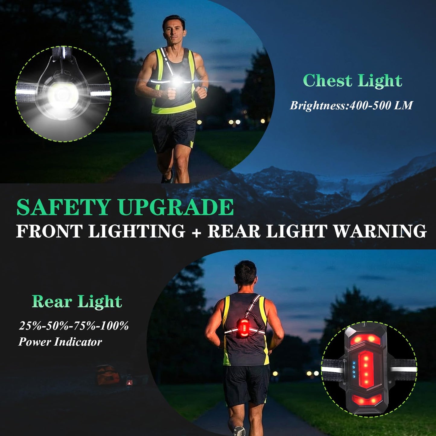 Running Light for Runners, Light Up Vest with Rear Red Warning Light, Black