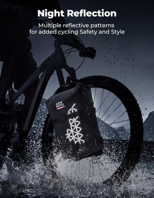KEMIMOTO Bike Fork Bag, 10L Fully Waterproof Bicycle Front Pannier Bag, Mountain Shoulder Tool Bag with Metal Tray for Ebike Front Rack, Cycling Storage for Side Packing & E-Scooter Accessory (Black)