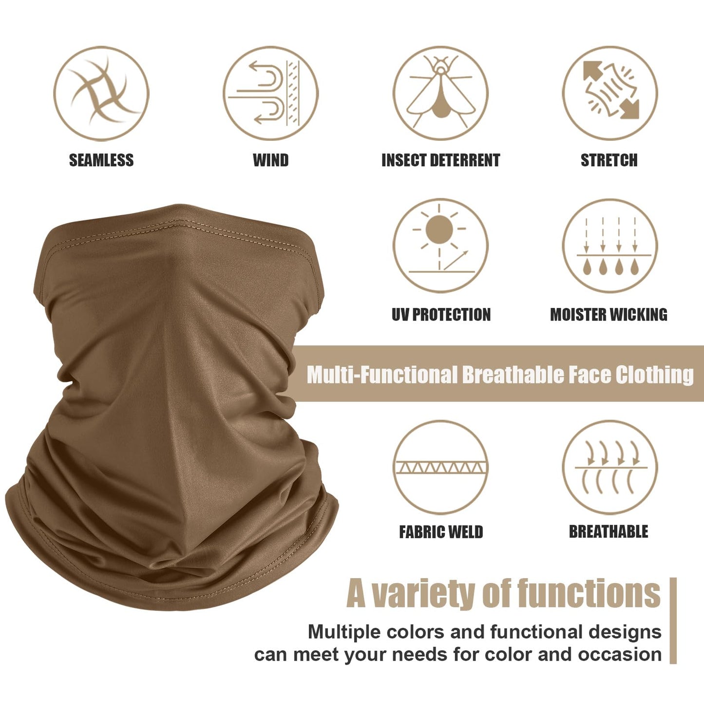Geyoga Summer UV Protection Cooling Neck Gaiter,Khaki,6 Pcs