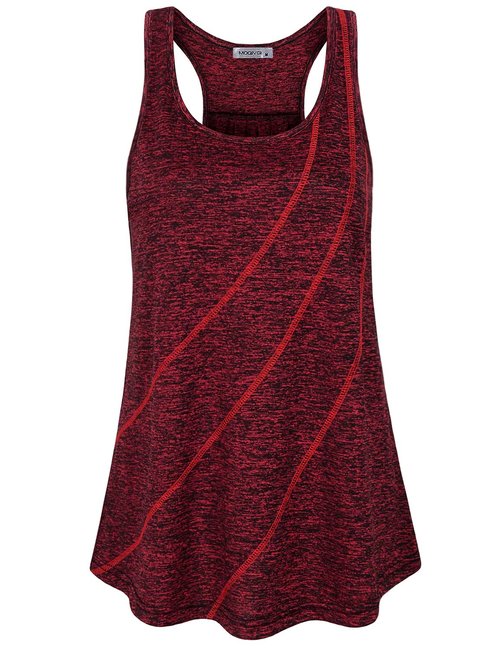MOQIVGI Athletic Tank Tops for Women Loose Fit Workout Racerback Ribbed Training Muscle Running Sports Tees Red XX-Large