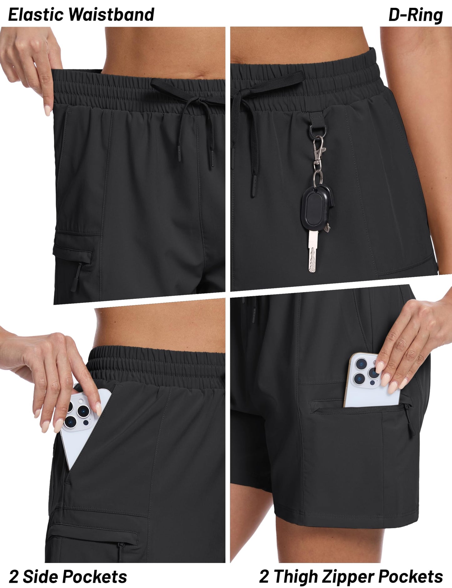 TACVASEN Women's Hiking Cargo Shorts 5" Quick Dry with Zipper Pockets