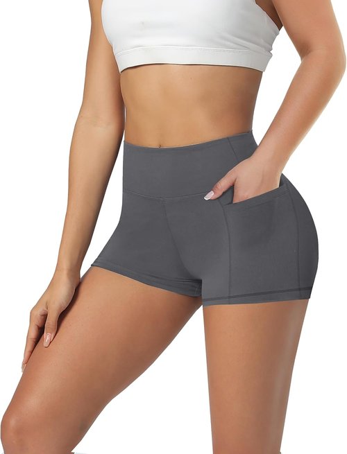 GAYHAY High Waisted Biker Shorts for Women - Black Spandex with Pockets for Yoga & Workout