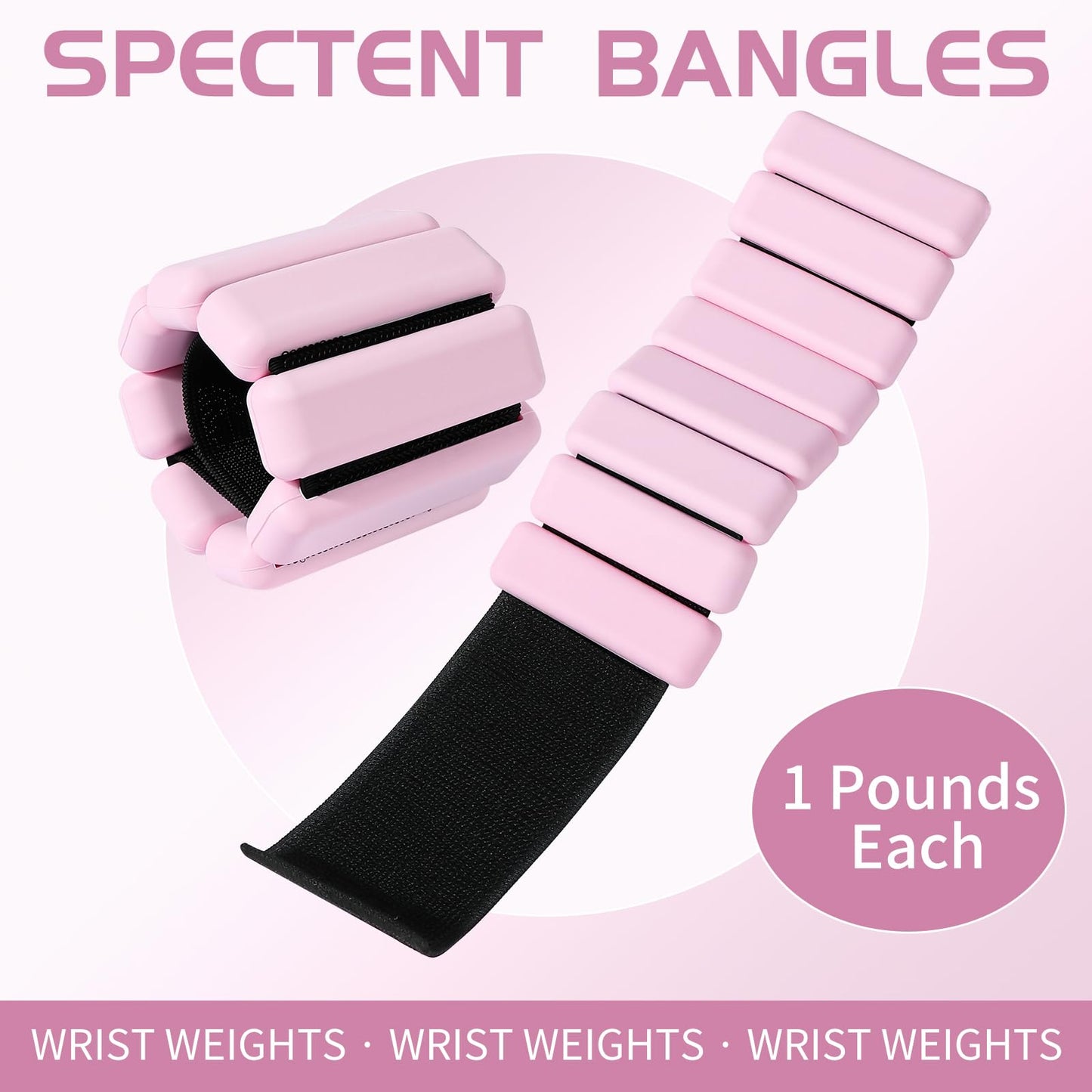Spectent Ankle & Wrist Weights for Women – Adjustable Silicone Wrist & Ankle Weights, Wearable Arm/Leg Set for Pilates, Yoga, Walking & Strength Training (2lbs Pair Pink)