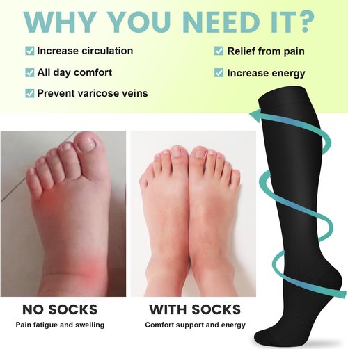 Copper Compression Socks - 15-20 mmHg Circulation Support for Men & Women | 8 Pairs for Travel, Running, Hiking