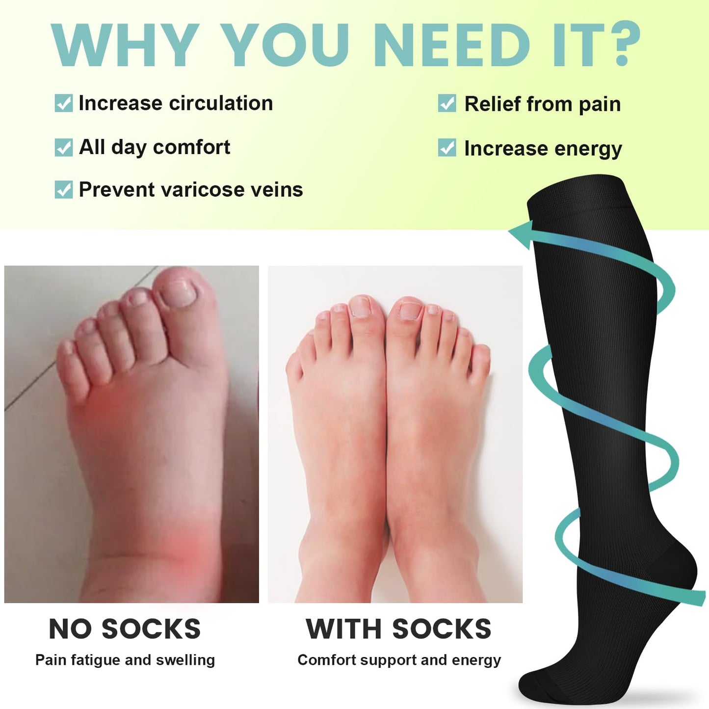 Copper Compression Socks 15-20 mmHg for Men & Women 8 Pairs – Circulation Support for Nurses, Travel, Running, Hiking, Soccer,Gift,Pregnant, Flying,White Knee High Compression Socks(S/M)
