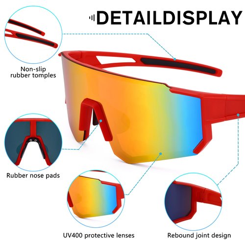COASION Youth Baseball Sunglasses - Kids Sports Sun Glasses for Boys Girls - Lightweight Frame Cycling Shades(Red/Orange Mirror)