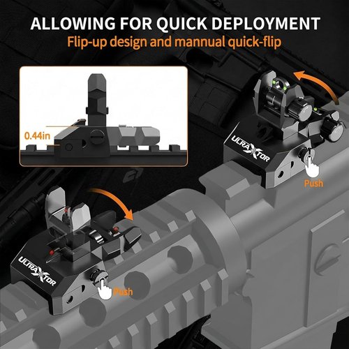 Fiber Optic Flip Up Iron Sight Set by Upgraded - Low Profile Picatinny Rail Backup Sights with Red/Green Dots