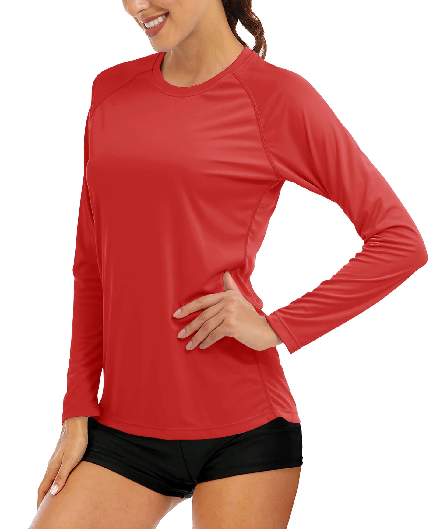 MAGCOMSEN Sun Protection Shirts for Women Long Sleeve Shirts for Women Athletic Shirts Womens T Shirts Performance Shirts Fishing Shirts for Women Tomato Red