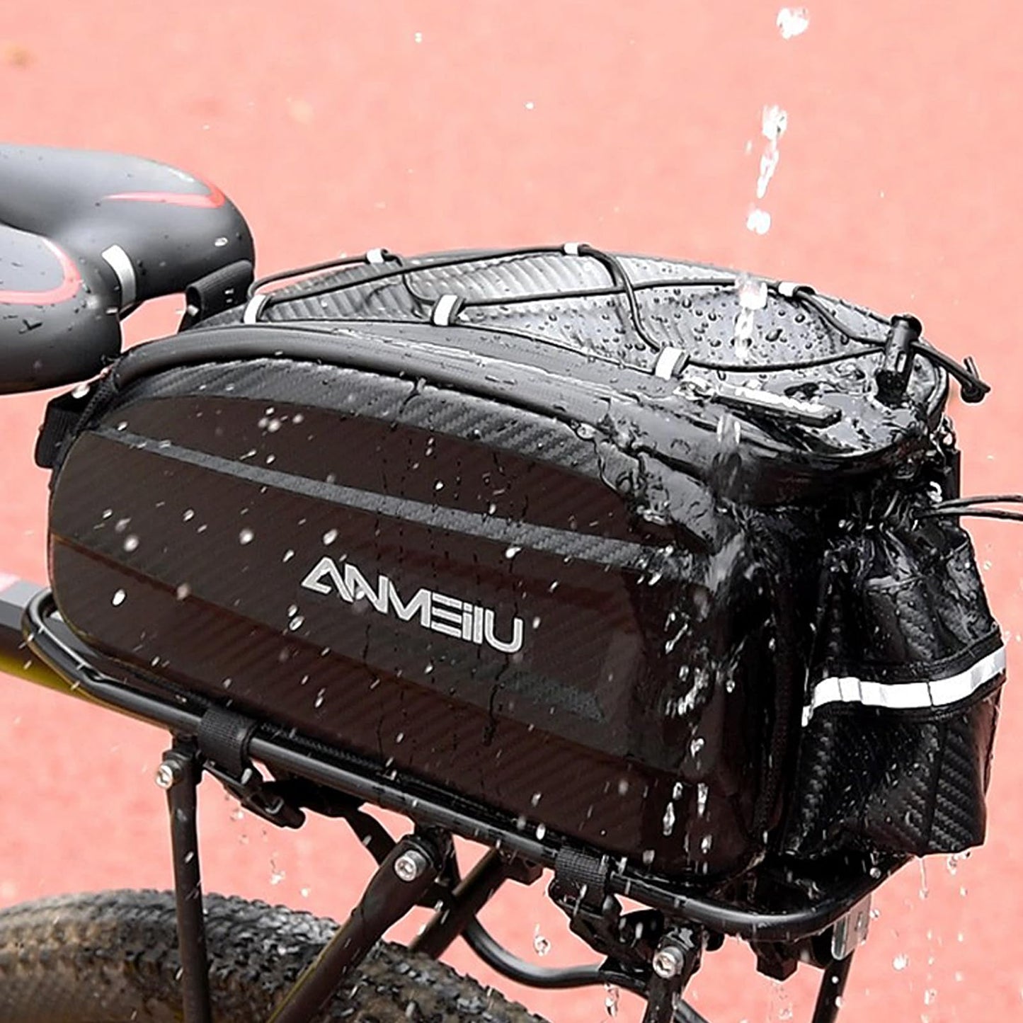 ANMEILU Bike Rack Bag Bicycle Trunk Pannier Bag 6L Waterproof Bike Rear Rack Bag Water Resistant Zipper Cycling Pack Back Seat Cargo Pouch with Strap & Rain Cover