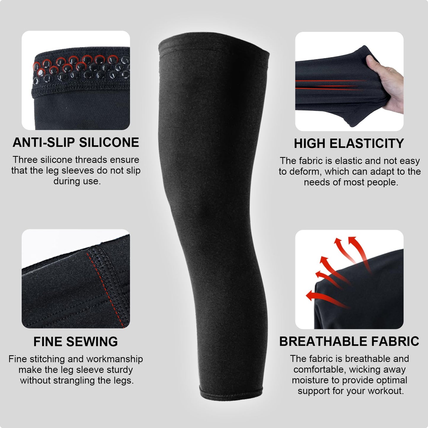 RISURRY Knee Brace Undersleeve - Knee Undersleeves for Women & Men Leg Undersleeve for Knee Brace, Closed Patella, L 2 Pieces