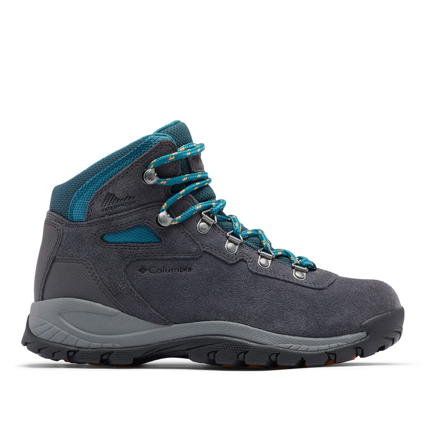 Columbia Womens Newton Ridge Plus Waterproof Amped, Shark/River Blue, 9.5
