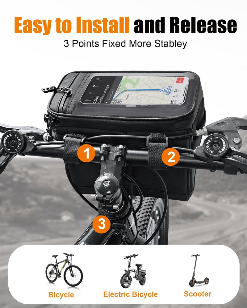 Febabilo Bike Handlebar Bag, Multifunctional Waterproof Bike Front Bag, Bicycle Frame Storage Bag Waist Shoulder Bag, Bike Pouch for Road Mountain Bicycle Cycling Travel Hiking 3.2L