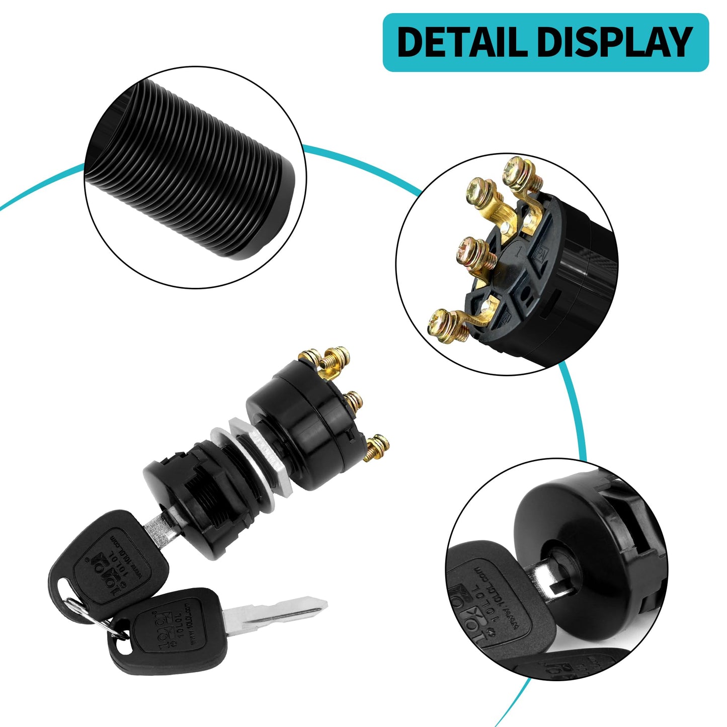 10L0L 12V Ignition Key Switch for Club Car DS 1996-up Gas Golf Cart, Fits Limo Turf Carryall 1 & 2 XRT, Replaces OEM# 101826301 1012505