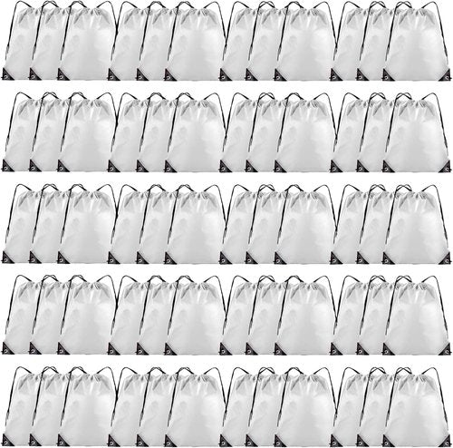 Grneric Drawstring Backpack - 60-Piece Bulk Cinch Sackpack for Gym, Parties & Trips | White