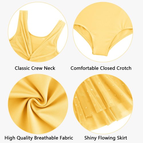 DAXIANG Ballet Leotards with Shiny Dance Skirt Sleeveless Gymnastics Leotard for Girls Toddler Dance Dress Outfit Yellow Size 9-10 Years