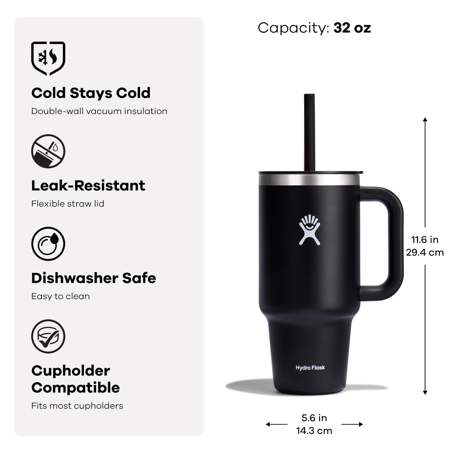 Hydro Flask Travel Tumbler with Handle, Lid and Straw - Insulated Stainless Steel in 32 Oz Nectar Orange