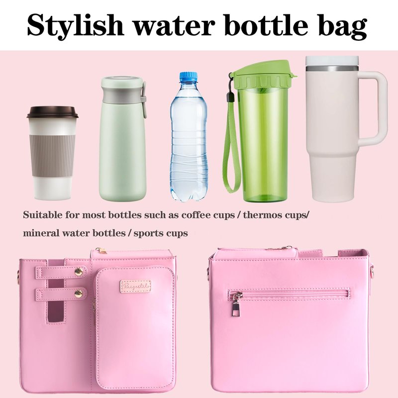 Raizestilo Bag Crossbody for Stanley Cup Purse, Water Bottle Bag Holder Crossbody with Stanley Cup, Adjustable Women Shoulder Strap Bag（Pink）