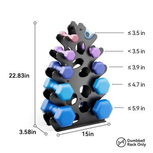 Dumbbell Rack Stand, (Dumbbells Not Included) with Protective Edge Rubber Covers for Home Gym, 5 Tier Compact A-Frame Design Weight Rack with Handle