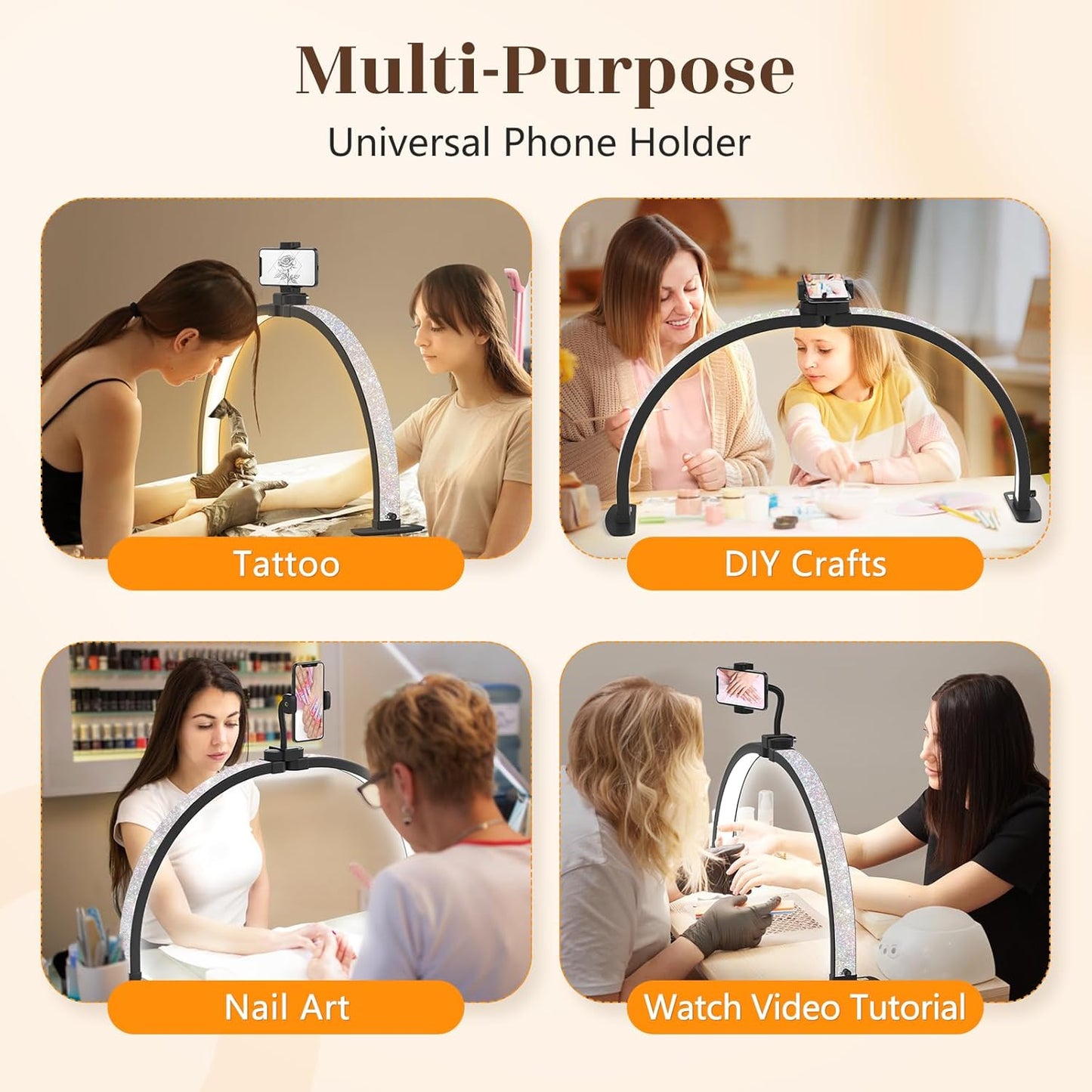 Yokilly Foldable Half Moon Nail Desk Lamp with Phone Holder - 3 Color Modes & 10 Brightness Levels for Manicure Salon