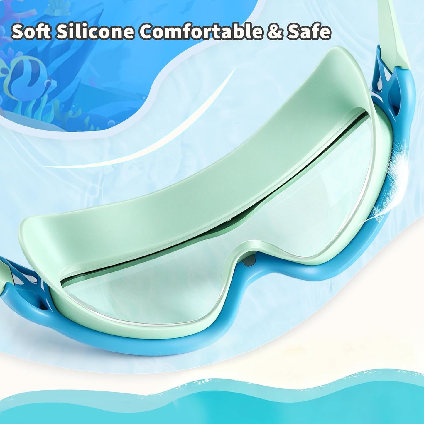 Skiennix Swim Goggles for Kids 3-15 | Anti-Fog & UV Protection | Large Frame with Earplugs - 2PCS