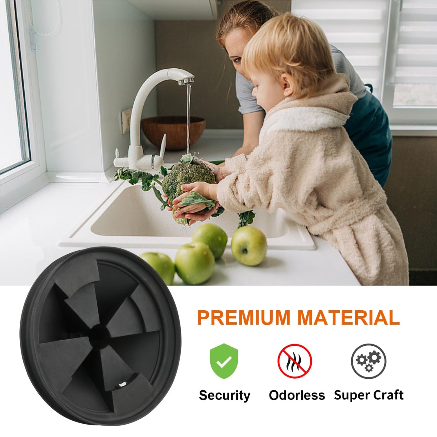 2Pcs 3 3/8" Garbage Disposal Splash Guard, Quiet Garbage Disposal Rubber Drain Insert, Sink Splash Guard QCB-AM Replacement for InSinErator Evolution Series, Removable Garbage Disposal Parts