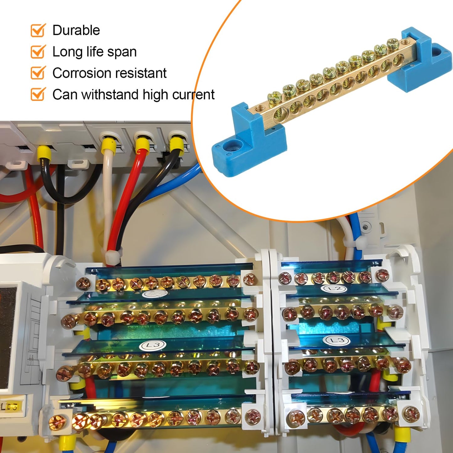 HUAREW Grounding Bus Bar 10 Positions, Ground Bus Bar Terminal Block, Brass Wire Screw Terminal Electrical Bus Bars(Pack of 4)