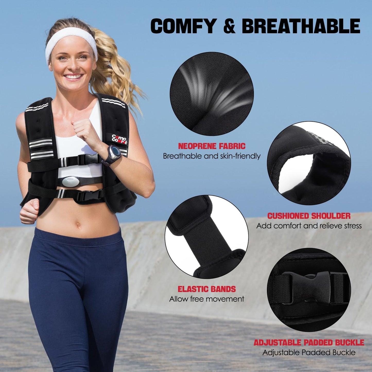 Weighted Vest, 5lb/10lb/12lb/15lb Weight Vest with Reflective Stripe for Women, Men, Rucking Vest for Walking Strength Training Running, Workout, Jogging
