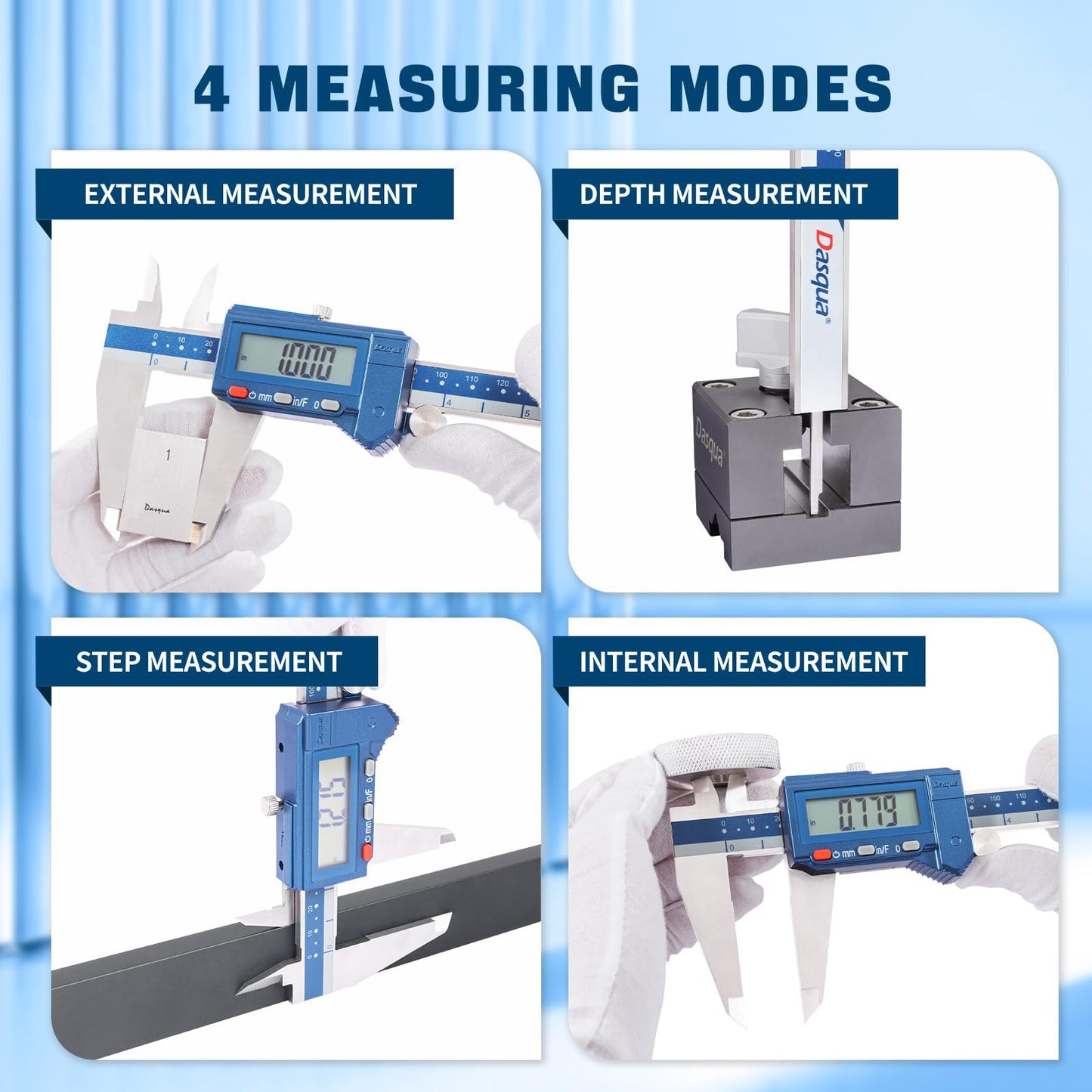 Dasqua Digital Caliper 12", IP54 Stainless Steel Water Resistant Caliper with Large LCD Display and Storage Case, Easy Switch Between Inch/Metric/Fraction, Accuracy 0.001'', Precision Measuring Tool