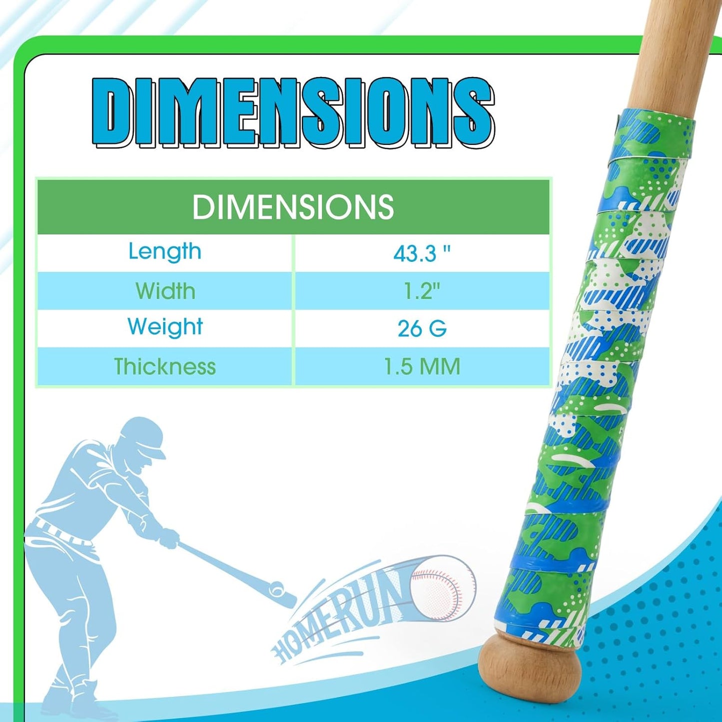 Skiennix 43 Inch Bat Grip Tape - Cushioned Non-Slip Texture | All-Weather Baseball & Softball Wrap