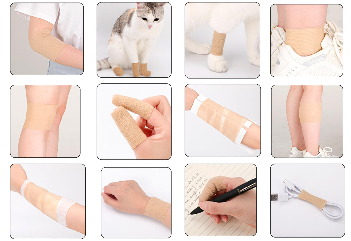 WeTop 24 Pack Self Adhesive Bandage Wrap 2 Inch, Athletic Elastic Non Woven Cohesive Bandage for Sports, Wrist, Ankle Sprains, Swelling and Vet Wrap (Rainbow)