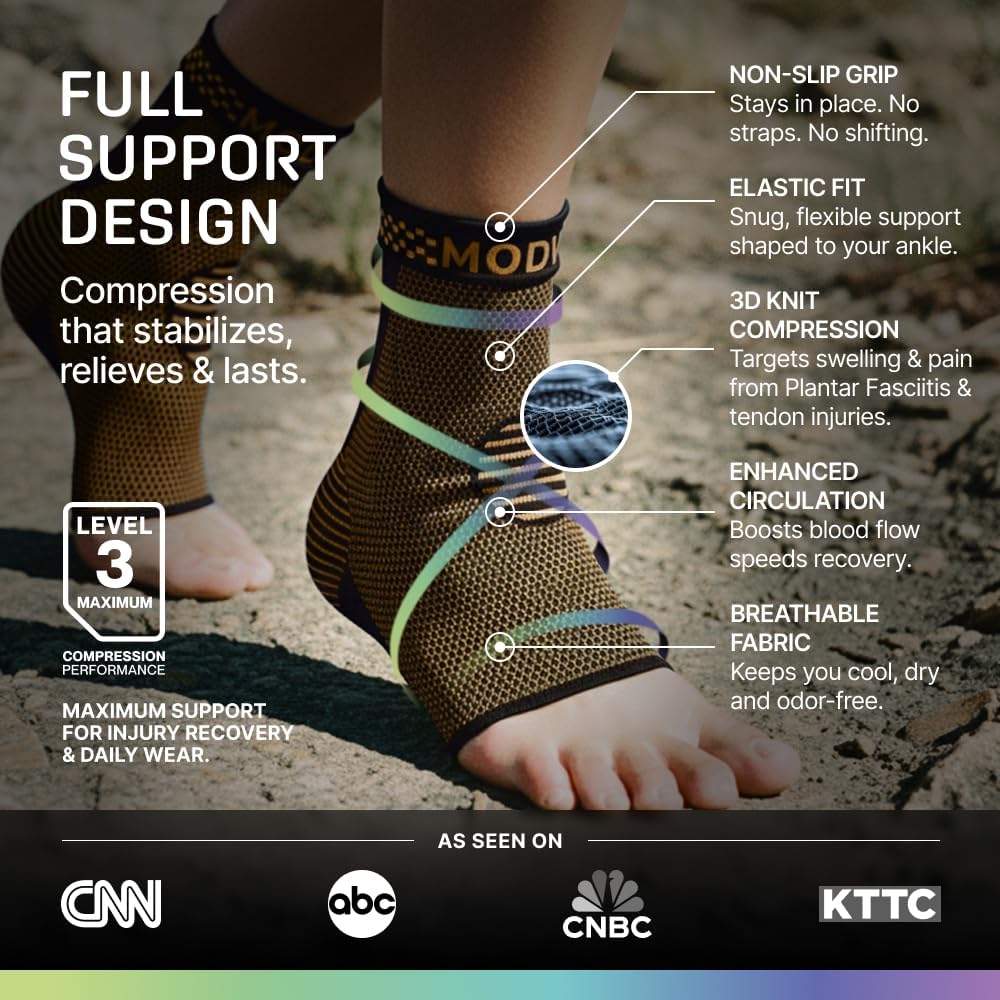 Modvel Ankle Brace - Compression Sleeve for Sprains & Tendonitis Relief | Unisex Support for Running & Sports