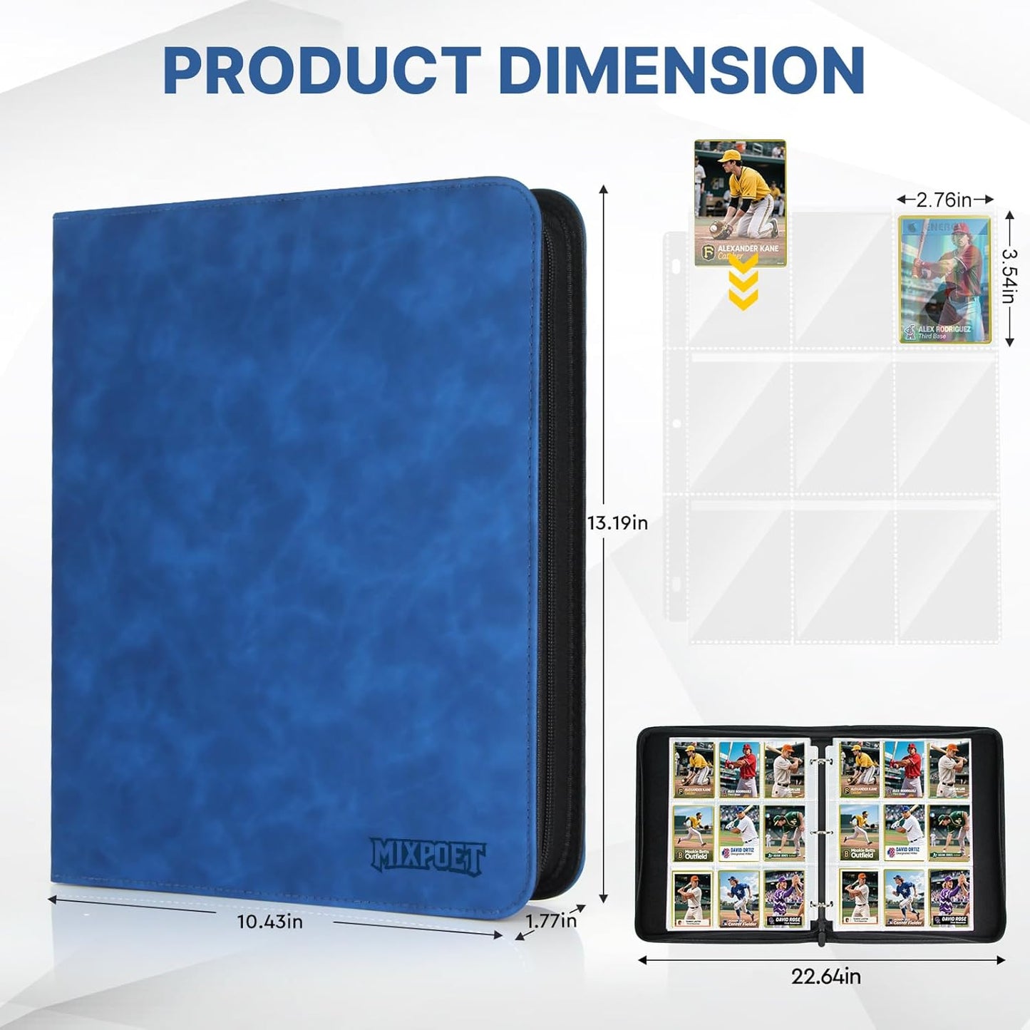 Skiennix Trading Card Binder - 9 Pocket Collection Album for 900 Cards | Premium Double-Sided, Blue