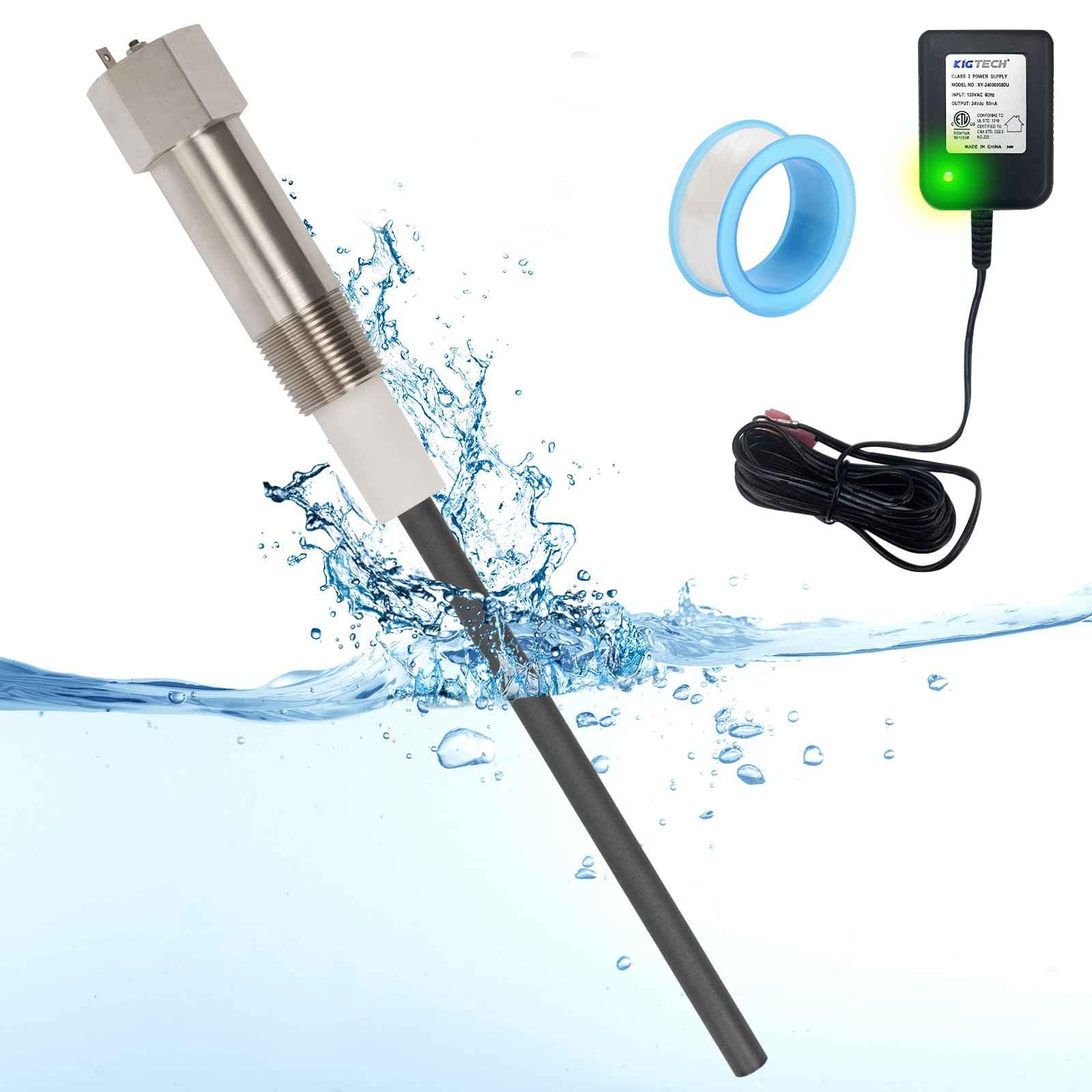 Powered Anode Rod (With Green Light) for Water Heater, 24-Hour Egg/Sulfur Smell Elimination, Stops Corrosion and Reduces Limescale, Titanium Electric Anode Rod for 40-89 Gallon Tanks, 25-Year Warranty