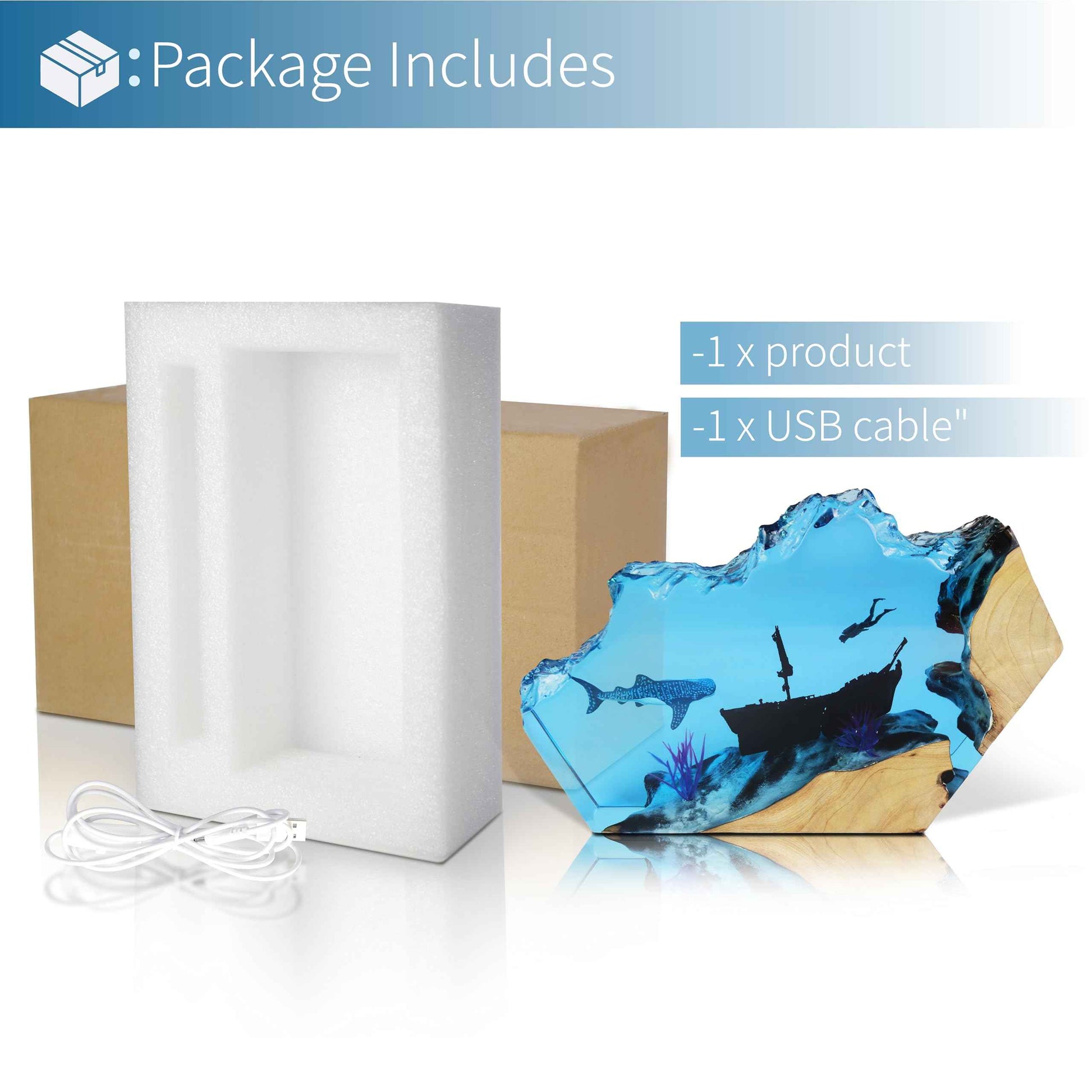 eletriace Epoxy Resin Lamp, Ocean Night Light,Artistry Home Decor Bedside Nightlight, Unique Resin Lighting, Nightstand Decorations for Bedroom, Suitable for Holidays(Sunken Boat)