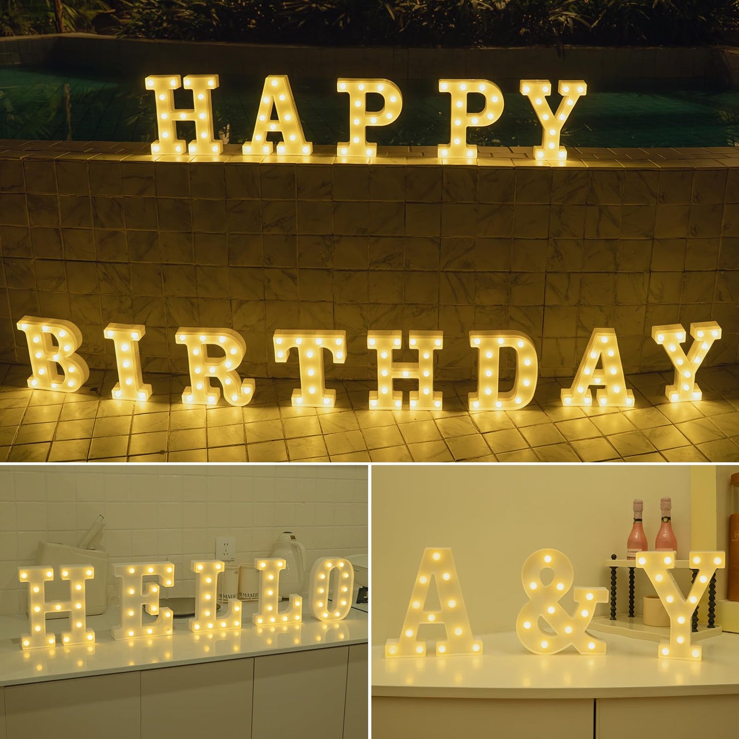 Foaky Rechargeable LED Letter Lights Sign Marquee Light Up Letters Sign for Night Light Wedding/Birthday Party Christmas Lamp Home Bar Decoration (M)