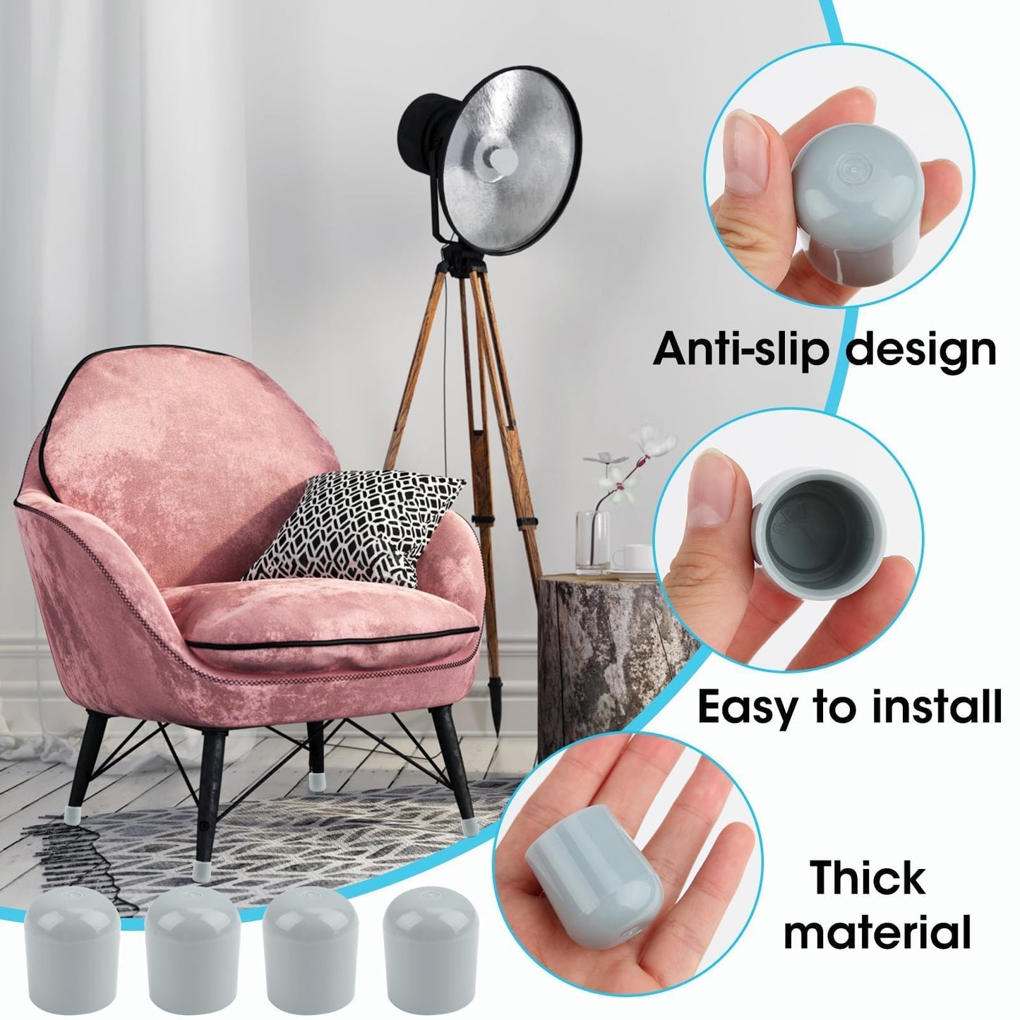 Folding Chair Leg Caps,Rubber Chair Leg Caps 7/8 Inch Heavy Duty Chair Caps for Legs Glides Round Rubber Feet for Furniture,Hardwood Floors Metal and Padded Folding Chairs Legs Caps Gray 12Pcs