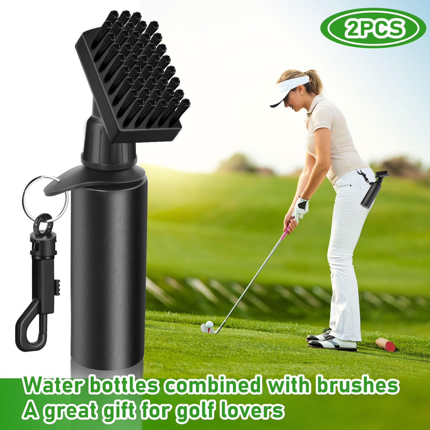 WXJ13 2 PCS Golf Clubs Cleaning Water Brush,Golf Club Groove Cleaner Brush with Leakproof Reservoir Tube, Squeeze Bottle