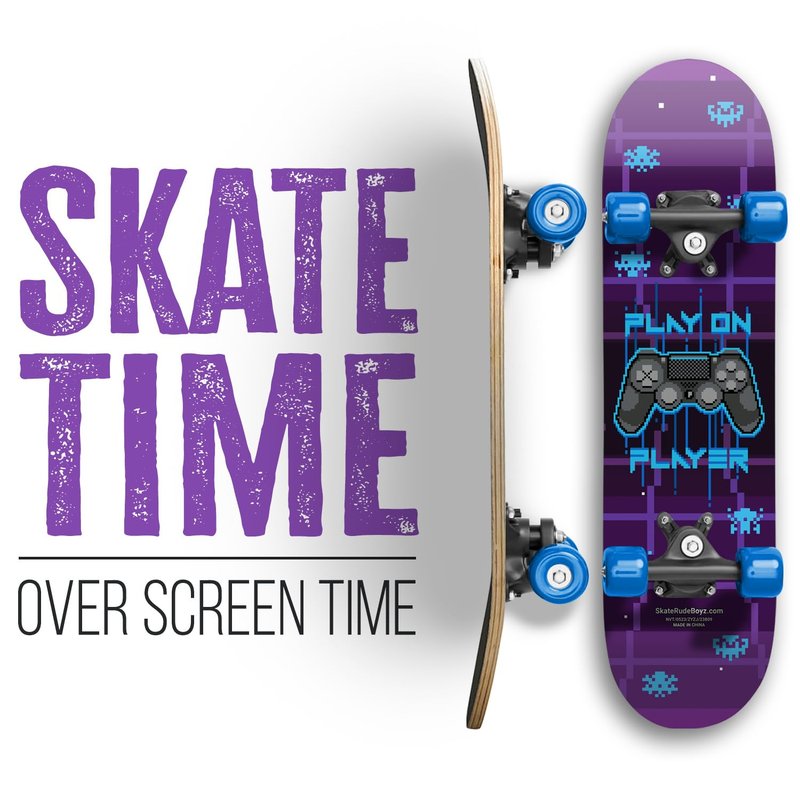 24" Mini Maple Complete Skateboard | ABEC 7 Bearings | Double Kick Concave Deck | Kids Skateboard, Ages 5-8