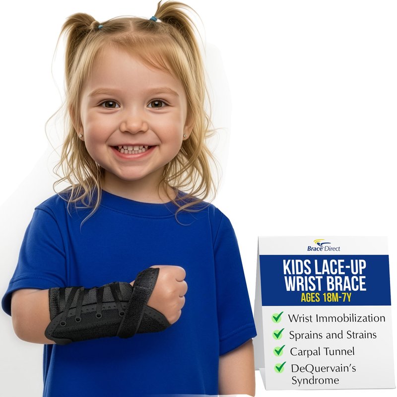 Brace Direct Kids Lace-Up Wrist Brace for Sprains Strains Carpal Tunnel De Quervain's - Pediatric Support Splint for Youth Injury Recovery - Ages 18M-7Y - RIGHT WRIST (Circumference 4-5.5")