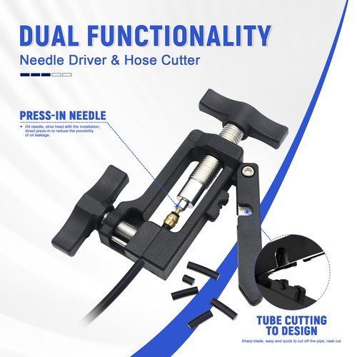 2-in-1 Hose Cutter & Needle Driver Tool for Bicycle Hydraulic Brake Repair, Lightweight Aluminum Alloy with Plastic Handle, MTB Road Bike Oil Line Cutting and Fitting Installation Tool